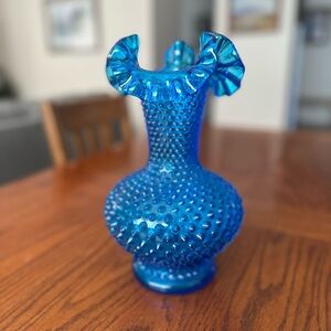 Fenton Colonial Blue Hobnail Glass Vase Large 11" Vintage